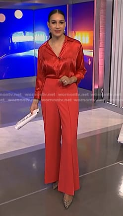 Morgan's red chain print shirt and wide-leg pants on NBC News Daily