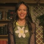 Mouse’s daisy crochet sweater and printed mini skirt on Pretty Little Liars Original Sin