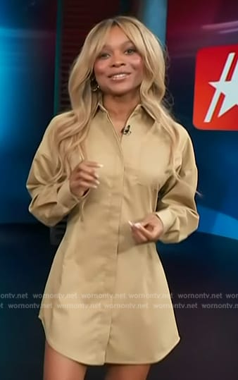 Zuri's khaki long sleeve mini dress on Access Hollywood