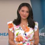 Nancy Chen’s white floral wrap dress on CBS Mornings