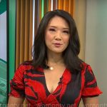 Nancy Chen’s black and red rose print dress on CBS Mornings