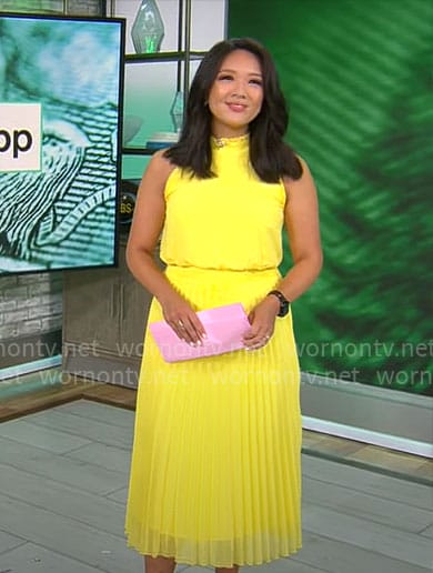 Nancy Chen’s yellow pleated dress on CBS Mornings