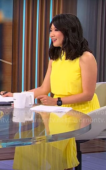 Nancy Chen’s yellow pleated dress on CBS Mornings