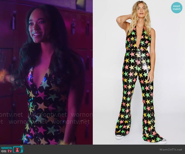 Nasty Gal Star Sequin Halter Neck Jumpsuit worn by Tabitha 'Tabby' Hayworth (Chandler Kinney) on Pretty Little Liars Original Sin