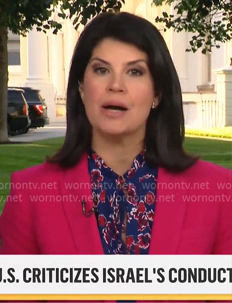 Natalie Brand’s blue and pink floral blouse on CBS Mornings