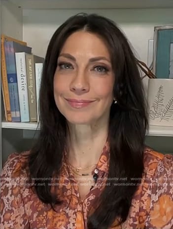 Dr. Natalie Azar’s brown abstract print blouse on NBC News Daily