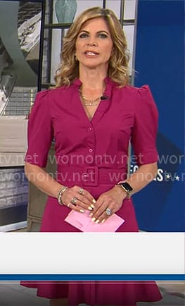 Natalie Morales' pink v-neck belted dress on CBS Mornings