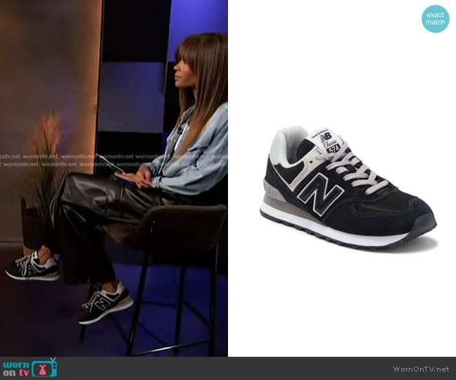 New Balance 574 Sneaker in Black / White worn by Zuri Hall on Access Hollywood