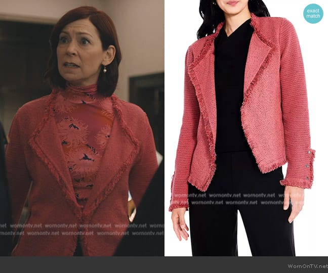 Nic + Zoe Fringe Mix Knit Jacket in Sugar Cookie worn by Elsbeth Tascioni (Carrie Preston) on Elsbeth