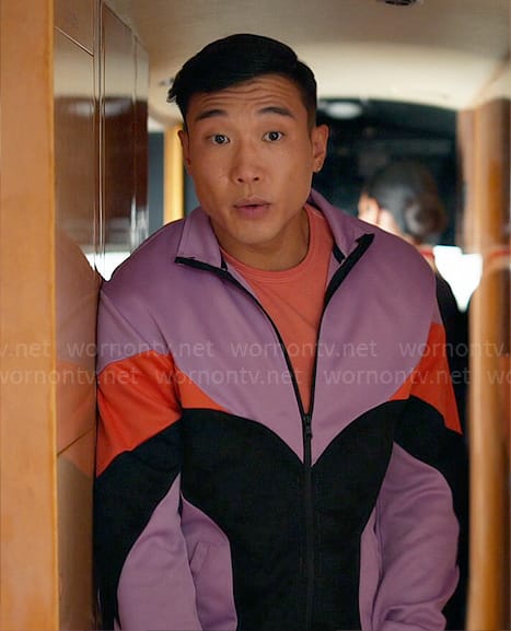 Nicholas' purple track suit on Loot