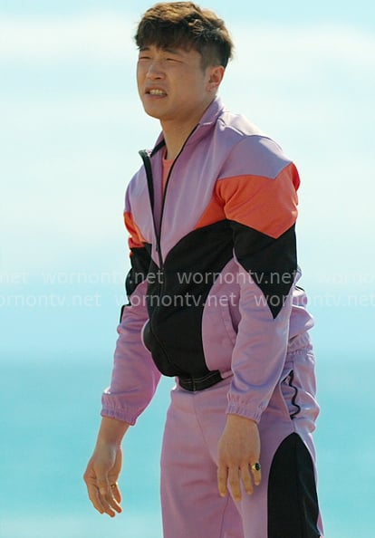 Nicholas' purple track suit on Loot