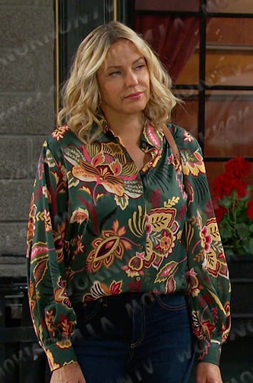 Nicole's green floral blouse on Days of our Lives