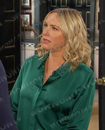 Nicole's green grommet collar blouse on Days of our Lives