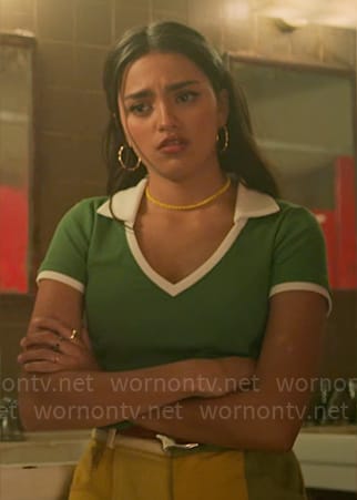 Noa’s green contrast trim polo top on Pretty Little Liars Original Sin