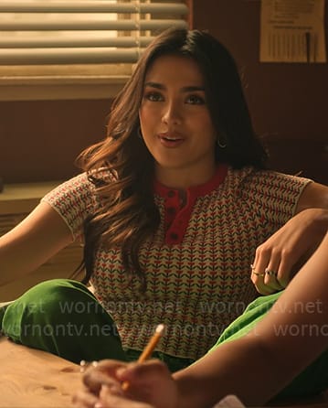 Noa's red flower print knit top on Pretty Little Liars Original Sin