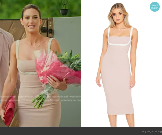 Polly’s pink dress with contrast straps on Selling the OC