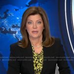 Norah’s yellow leopard blouse and black blazer on CBS Evening News