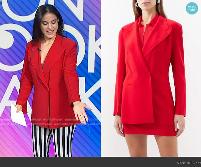 Norma Kamali Double-breasted jersey suit jacket worn by Donna Farizan on Today