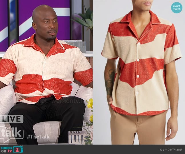 OAS Amber Dune Terry Cloth Camp Shirt worn by Akbar Gbajabiamila on The Talk