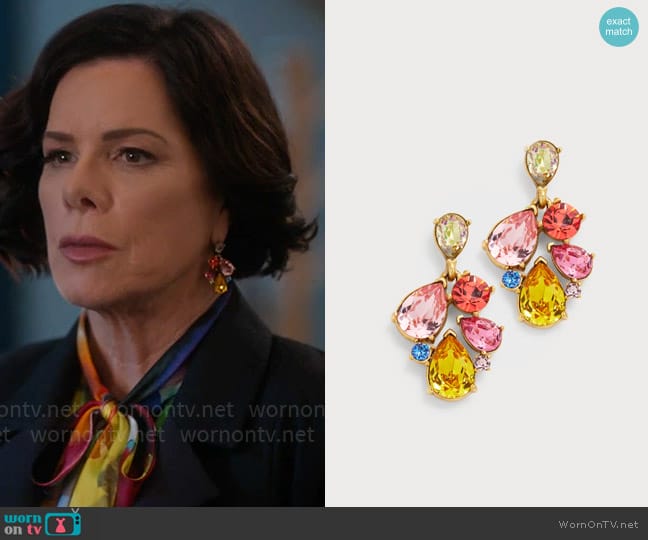 Oscar de la Renta Crystal Cluster Drop Earrings worn by Margaret Wright (Marcia Gay Harden) on So Help Me Todd