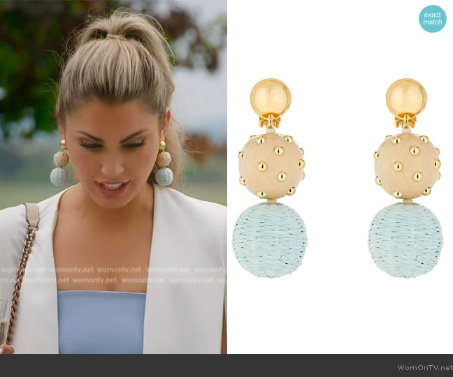 Oscar de la Renta Aquamarine Raffia Ball Earrings worn by Alexandra Harper  on Selling the OC