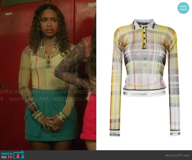 Ottolinger Plaid Check Mesh Polo worn by Faran Bryant (Zaria) on Pretty Little Liars Original Sin