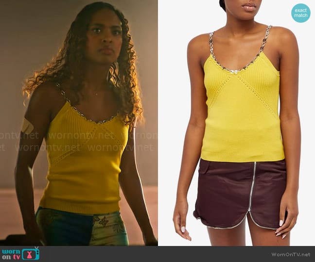 Paco Rabanne Chain Detail Vest Top worn by Faran Bryant (Zaria) on Pretty Little Liars Original Sin