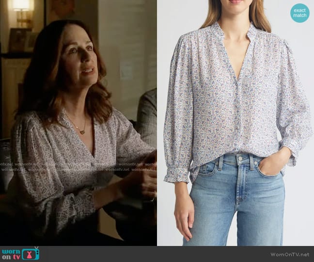 Paige Keyra Floral Print Button-Up Top in French Blue Multi worn by Helena Diaz (Paula Marshall) on 9-1-1