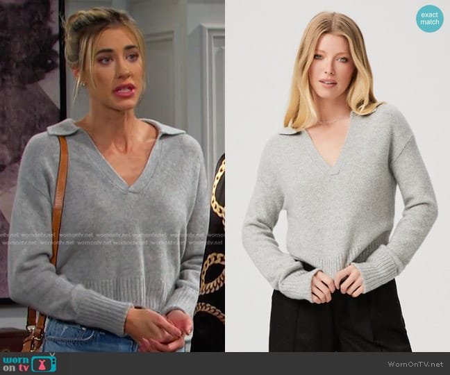 Paige Maxie Sweater in Heather Grey Cashmere worn by Sloan Peterson (Jessica Serfaty) on Days of our Lives