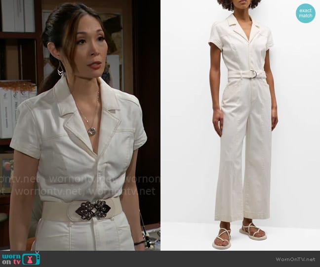 Paige Anessa Jumpsuit in Gold Coast worn by Penelope Poppy Nozawa (Romy Park) on The Bold and the Beautiful