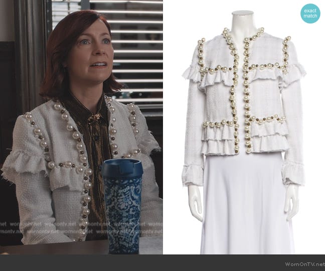 Patbo Tweed Pattern Evening Jacket worn by Elsbeth Tascioni (Carrie Preston) on Elsbeth