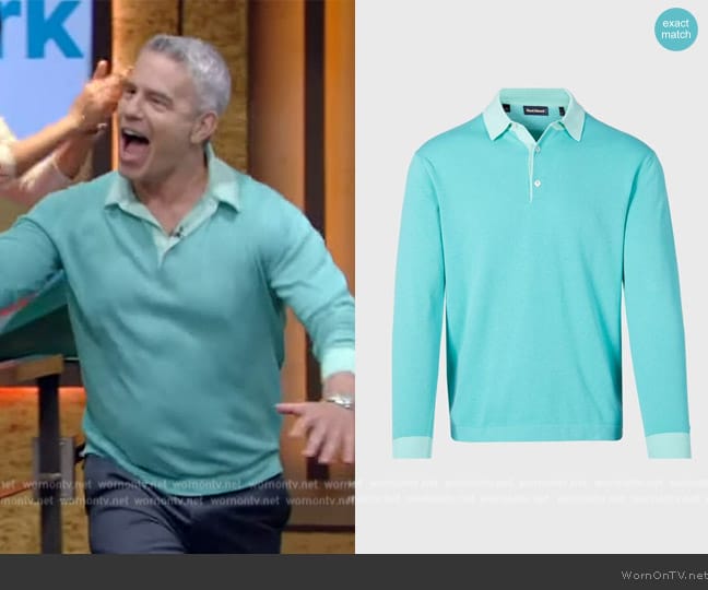 Paul Stuart Cotton Long Sleeve Polo worn by Andy Cohen on Live with Kelly and Mark