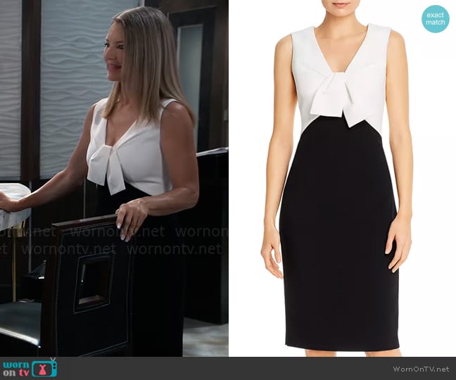 Paule Ka Tie-Detail Crepe Satin Sheath Dress worn by Nina Reeves (Cynthia Watros) on General Hospital