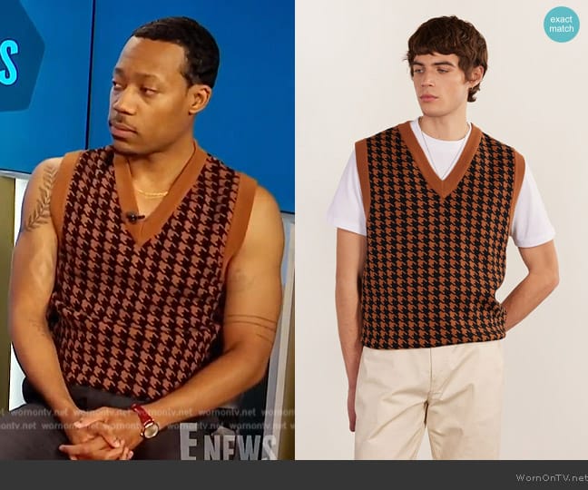 Percival x Ilaria Houndstooth Knitted Vest worn by Tyler James Williams on E! News