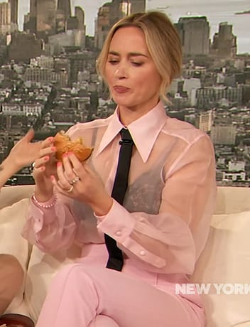 Emily Blunt's pink sheer blouse on The Drew Barrymore Show