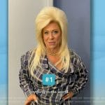 Theresa Caputo’s blue plaid drape dress on Tamron Hall Show