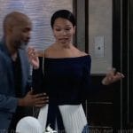 Portia's blue and white pleated skirt on General Hospital