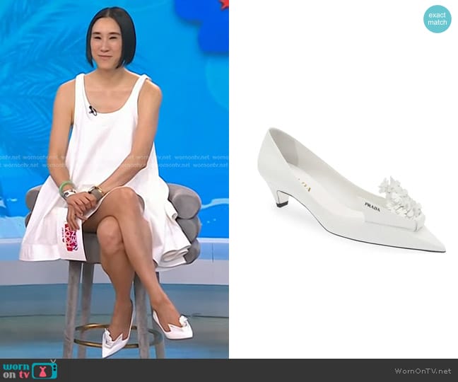 Prada Bunny Flora Kitten Heel Pointed Toe Pump worn by Eva Chen on Today