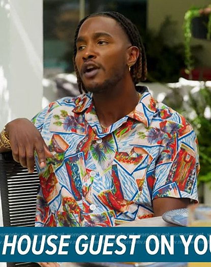 Scott's postcard print shirt on Access Hollywood