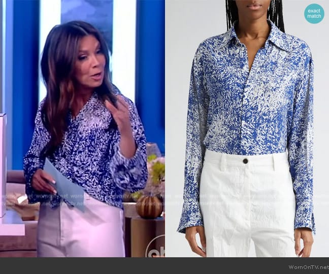 Proenza Schouler Norman Print Crepe Button-Up Shirt worn by Gretta Monahan on The View