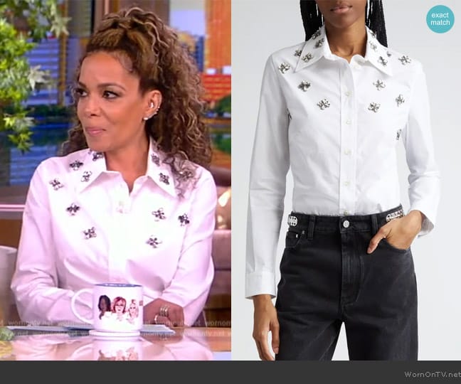 Rabanne Crystal Beaded Poplin Button-Up Shirt worn by Sunny Hostin on The View