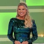 Rachel’s green sequin long sleeve dress on The Price is Right