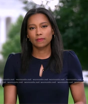 Rachel’s navy keyhole short sleeve dress on Good Morning America