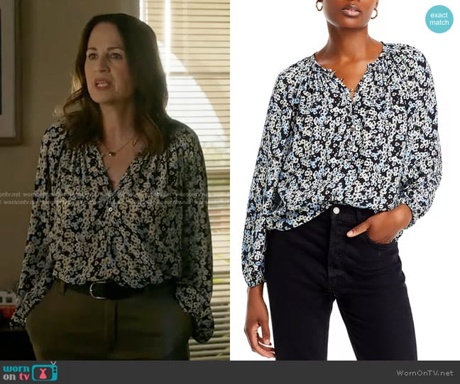 Rails Indi Relaxed Henley Blouse in Midnight Meadow worn by Helena Diaz (Paula Marshall) on 9-1-1