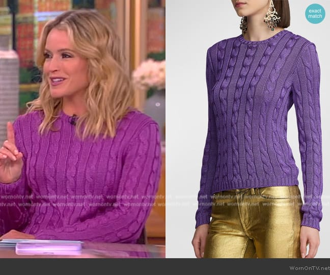 Ralph Lauren High-Shine Silk Cable-Knit Pullover worn by Sara Haines on The View