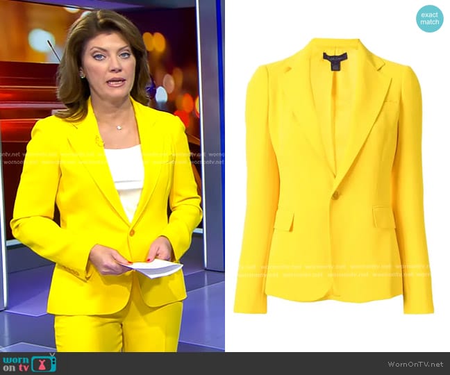 Ralph Lauren Collection Tailored Single-Breasted Blazer in Yellow worn by Norah O'Donnell on CBS Evening News