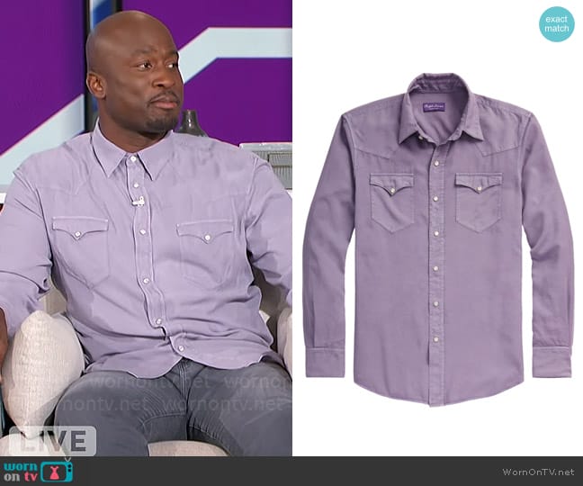 Ralph Lauren Purple Label Long-sleeve lyocell shirt worn by Akbar Gbajabiamila on The Talk