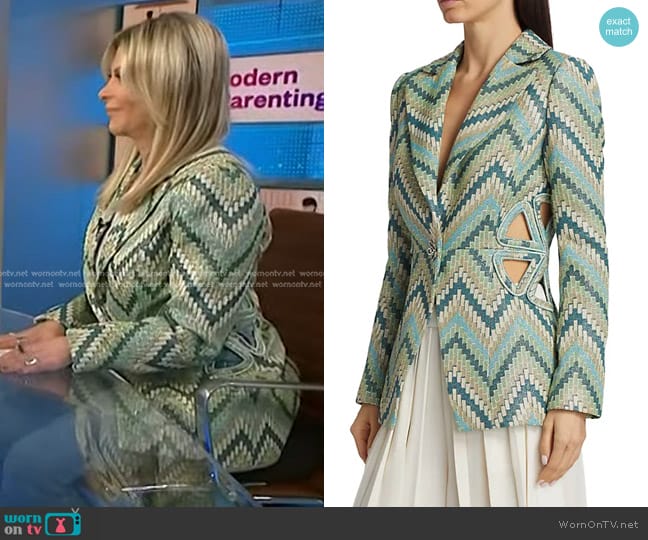 Ramy Brook Malayah Chevron Cut-Out Blazer in Laguna Blue Lurex Tile worn by Dr. Robi Ludwig on NBC News Daily