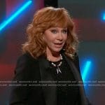 Reba’s black satin shawl collar blazer on The Voice