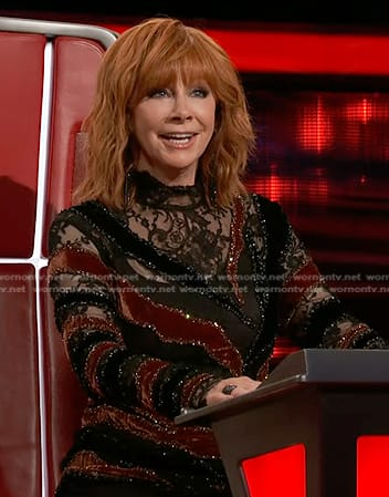 Reba's embroidered mesh top on The Voice